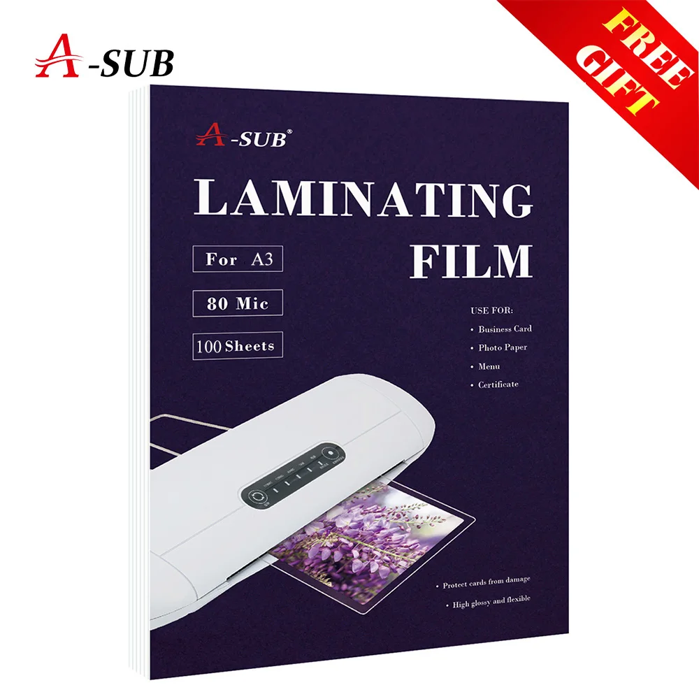 

A3 Thermal Laminating Film 80mic PET+EVA for business card strong adhesive Plastifieuse