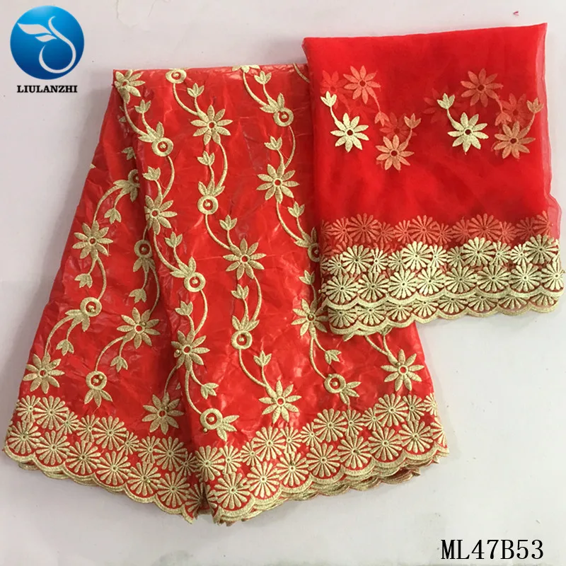 LIULANZHI африканская ткань, хлопок, с вышивкой красный африканский Базен 7 ярдов Riche парча Baizn ткань ML47B53