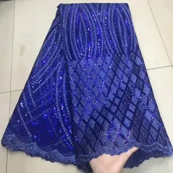 

3D Sequins Lace Fabric 2019 Bule sequins Nigerian Laces Fabric High Quality French Tulle Lace Fabric For Women Dress
