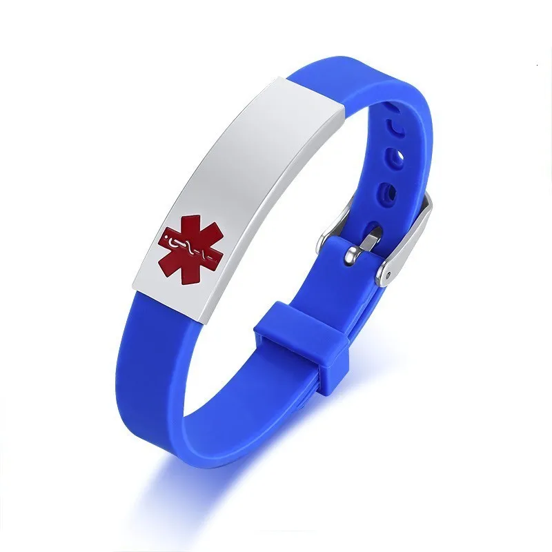 Медицинский идентификационный браслет для детей, мужчин, женщин, персонализированный силиконовый браслет для диабета со льдом, тип 2, на заказ, с гравировкой - Окраска металла: blue picture