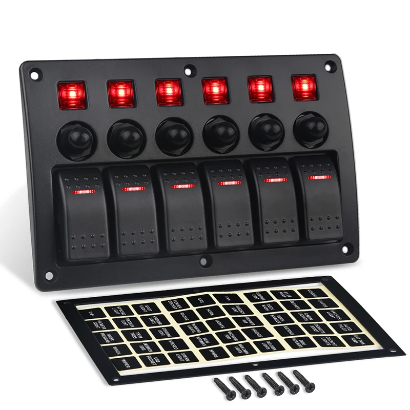 

Universal Waterproof 12V-24V On-Off Rocker Switch 6 Gang Overload Protection With Stickers Switch Panel Marine Boat