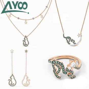 

AYOO 2020 new fashion mysterious moon cat star creative two-color cat crystal hollow women's necklace