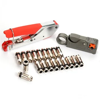 

New 1 set Coaxial Cable Wire Stripper RG6/RG59 F Compression 20pcs Connector Tool Crimping Pliers Wire Stripping Pliers Kit