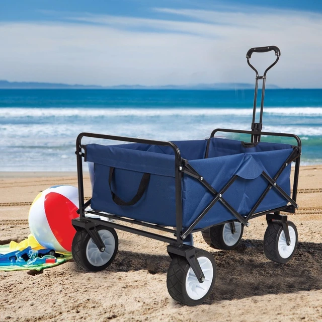 Carrello da spiaggia pieghevole da giardino con cestello portaoggetti  portatile pieghevole a 4 ruote - AliExpress