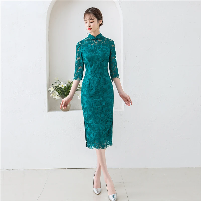 Китайское платье Ципао cheongsam Платье женское свадебное платье элегантные вечерние платья cheongsam современное кружево - Цвет: color6