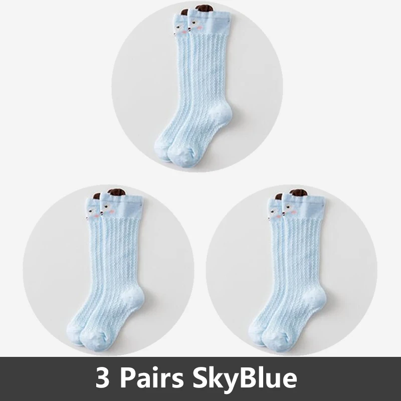3 Pairs Skyblue 3 пары, милые хлопковые носки для малышей гольфы для маленьких мальчиков и девочек дышащие гетры для новорожденных, носки для малышей От 0 до 5 лет - Цвет: 3 Pairs Skyblue