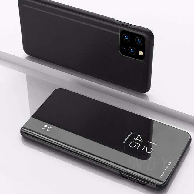 Зеркальный флип-чехол для Iphone 11 Pro Max чехол Чехол для Iphone 6 6s 78 Plus в форме книжки Coque Funda для X XS XR XS MAX - Цвет: Black