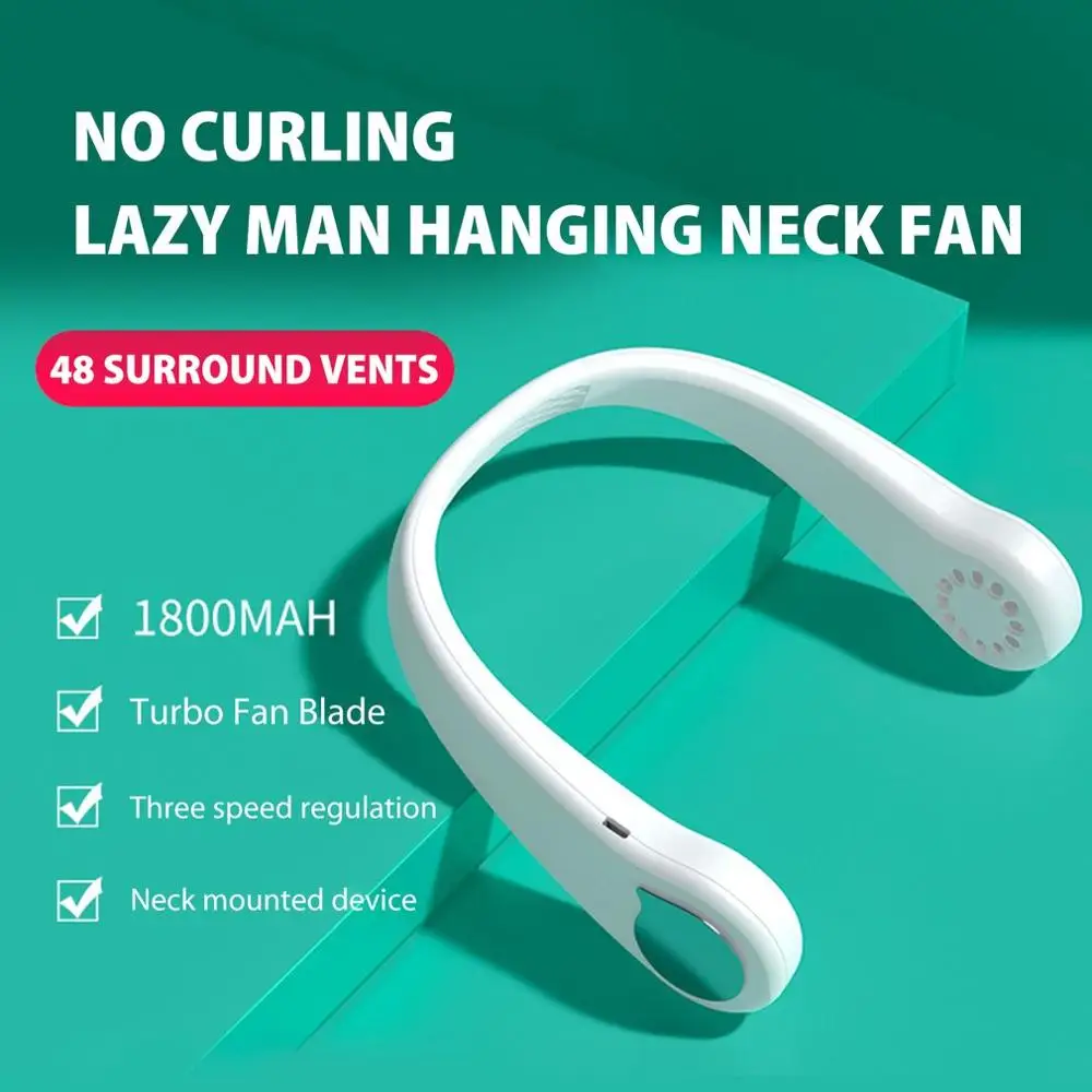 

Portable Hanging Neckband Fans Strong Wind Lazy Outdoor Sports Fan With USB Rechargeable Hands-Free Fans Summer Cooler