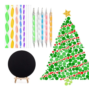 

15Pcs Christmas Tree Mandala Dotting Tools Point Drill Stick Pen Acrylic Rod Wooden Easel for Painting Paper Stones