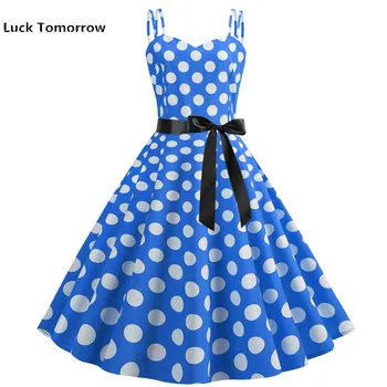 

Plus Size Summer Vintage Polka Dot Bowknot Chest Hepburn Dress A-Line 50s 60s Rockabilly Pin Up Retro Dress Vestidos 2XL