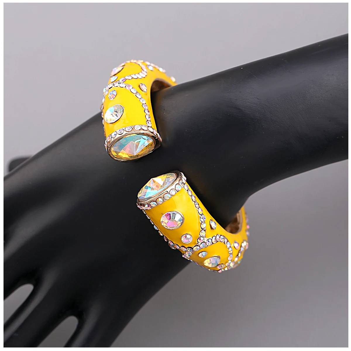 All Seasons Women's Enamel Color Statement Fashion Bangle Cuff Bracelet Gold Plated Inlaid AB Rhinestons Cuff Bangle