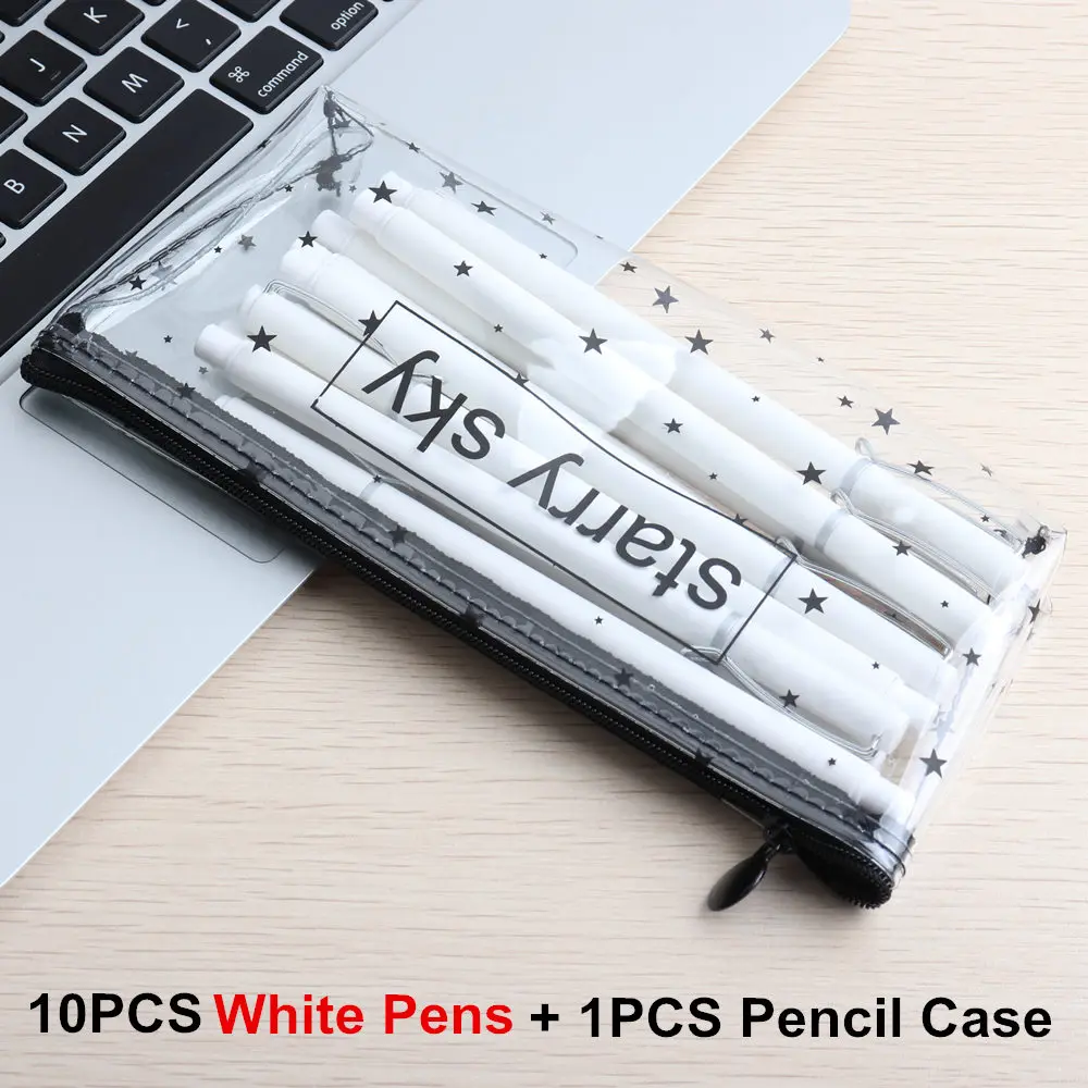 1Set White A 10 шт./компл. гелевая ручка и карандаш чехол творческая ручка канцелярские принадлежности каваи гелевая ручка школьные канцелярские поставщиков детская ручка подарок - Цвет: 1Set White A