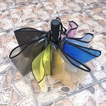 

Rainbow transparent umbrella female small fresh parasol couple students paraguas creative male umbrella three folding automatic