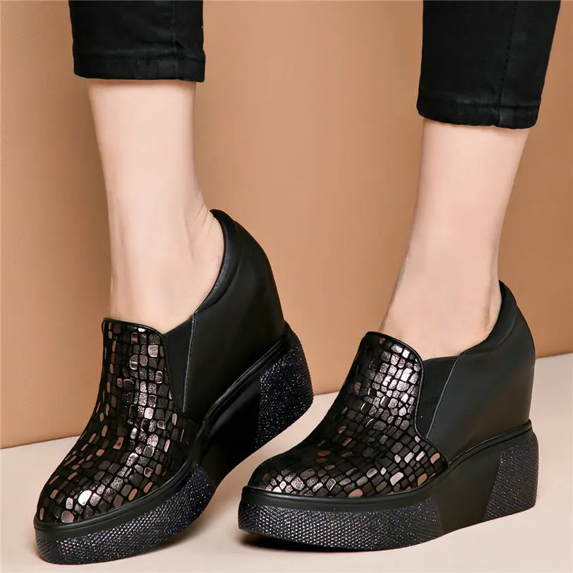 

Casual Shoes Women Genuine Leather Wedges High Heel Ankle Boots Female Slip On Pointed Toe Platform Pumps Shoes Fashion Sneakers