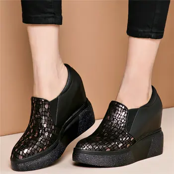 

Casual Shoes Women Genuine Leather Wedges High Heel Ankle Boots Female Slip On Pointed Toe Platform Pumps Shoes Fashion Sneakers