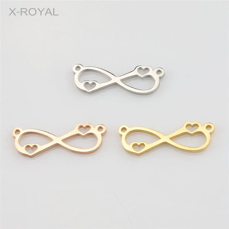 

X-ROYAL 10Pcs/lot Stainless Steel Fine Polishing Geometric Bracelets Connectors Heart Lucky 8 DIY Findings Double Hole Connector