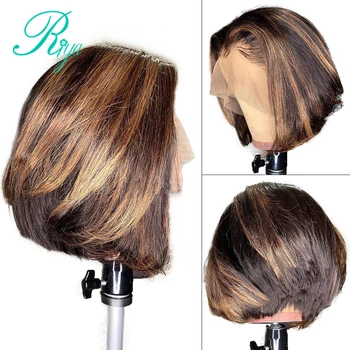 

13X6 150% Highlight Honey Blonde Ombre Color Short Straight Bob Cut Blunt Lace Front Human Hair Wigs For Black Women Indian Remy