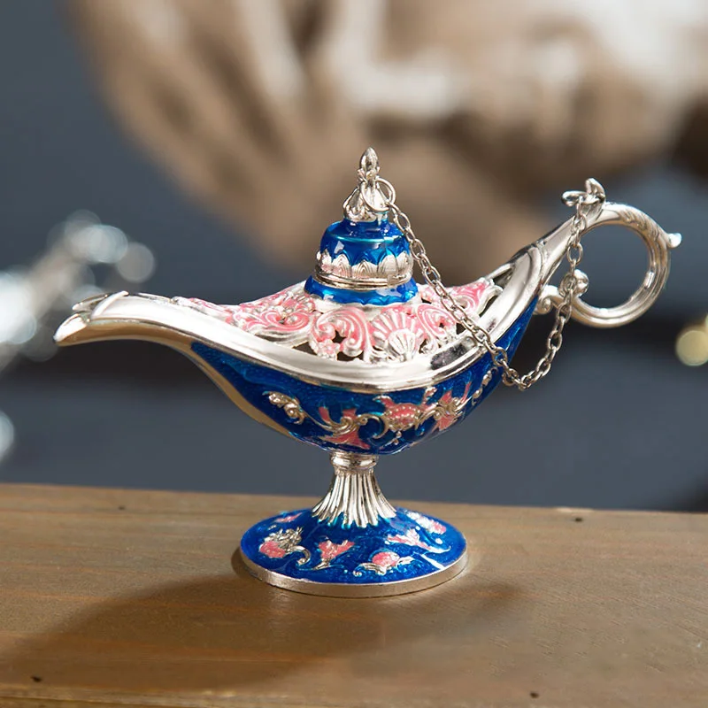 Hollow Carving Enamel Magic Lamp Home Decor Fairy Tale Magic Lamps Tea Pot Genie Lamp Vintage Toys Figurines For Children Gifts