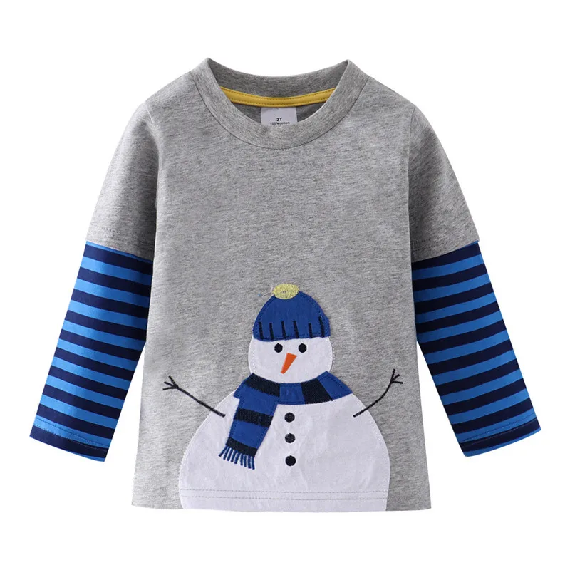 

Jumping meters Baby Boys Girls T shirts Cotton Applique Snowman Children Autumn Spring Clothing Cute 2019 T shirts For Boys Tees