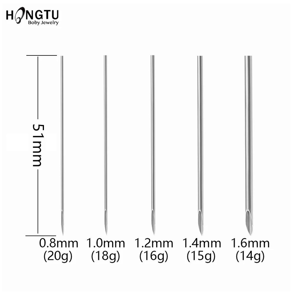 5pcs/lot Steel Needle Piercing Tattoo Needles Lot Nose Lip Ear Navel Sterile Needle Tools 14G 16G 18G 20G Body Jewelry Pieacing