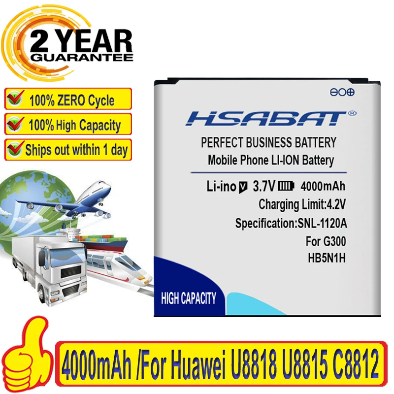 HSABAT 4000mAh HB5N1H Аккумулятор для Huawei U8818 U8815 C8812 U8825D C8825D T8828 G300 M660 Y320 G330D G305T | Мобильные