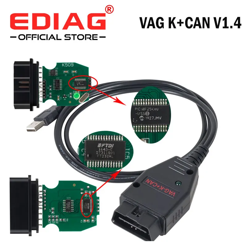 Диагностический инструмент VAG K + CAN Commander 1 4 с чипом PIC18F258 obd2 OBDII OBD2 сканер кабелем COM