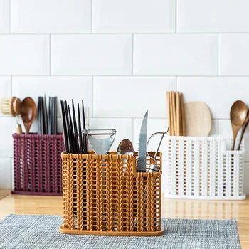 

Plastic Drain Chopsticks Rack Multi-function Kitchen Cutlery Storage Rack Free Punch Chopsticks Cage Spoon Eack Kitchen Tools