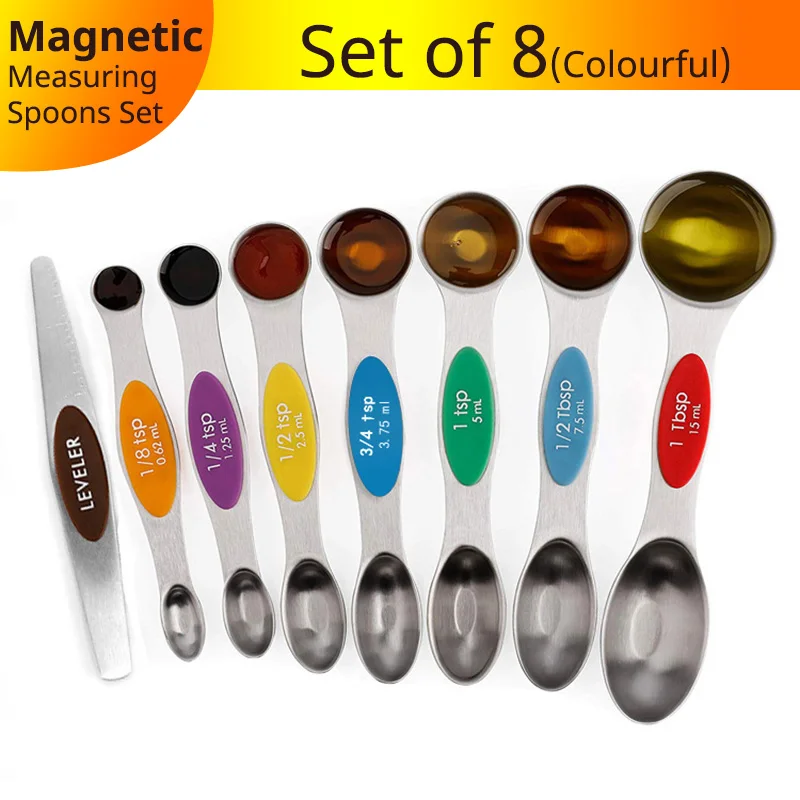 Set of 8 Colourful 13 шт мерных стаканчиков и мерных ложек из нержавеющей стали-кухонные принадлежности от Leeseph - Цвет: Set of 8 Colourful