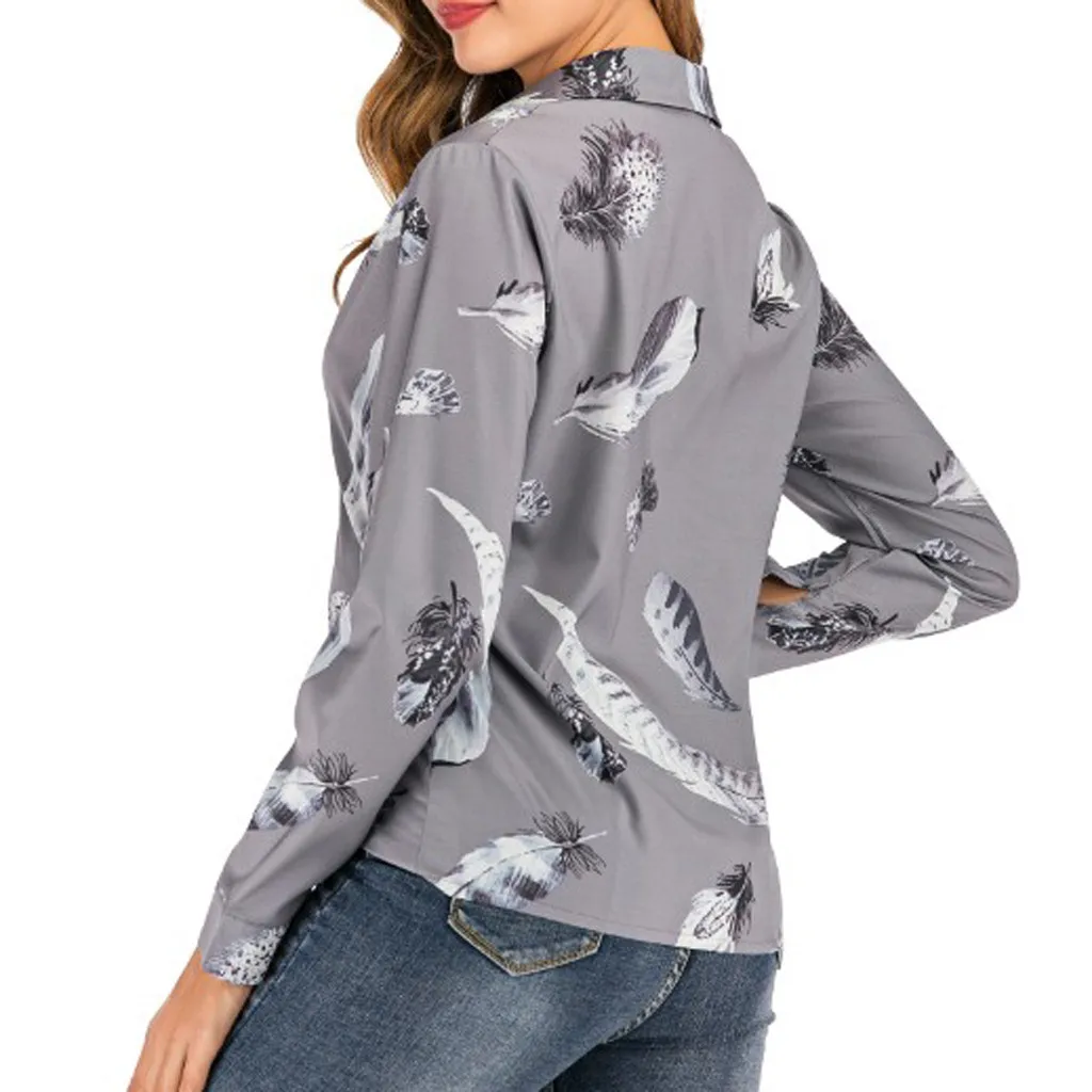 Ropa mujer vestidos verao, осень и зима, новинка, v-образный вырез, сексуальный принт с перьями, длинный рукав, рубашка для женщин, blusas mujer de fashion
