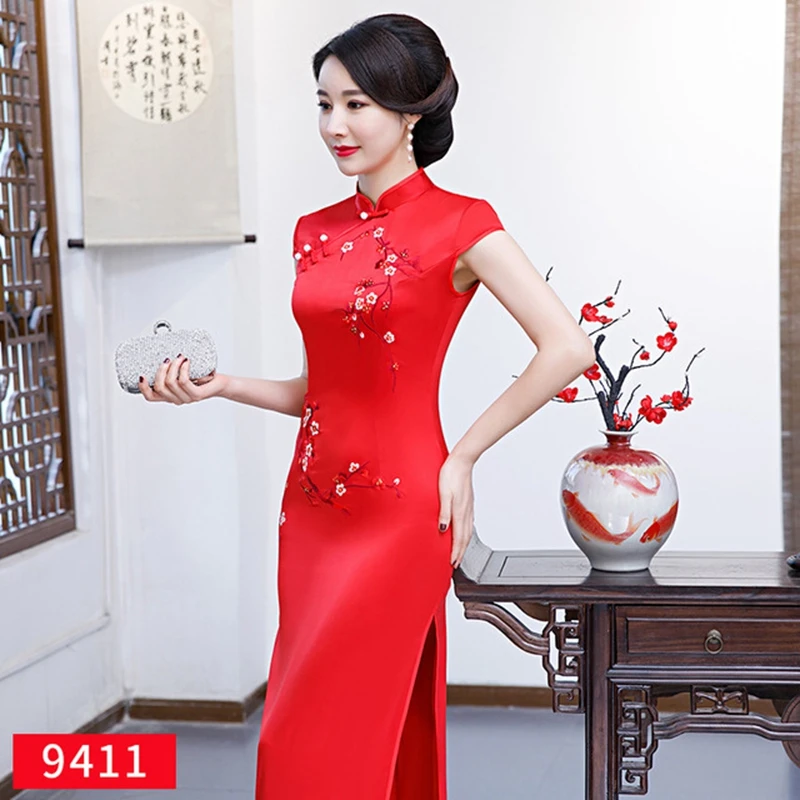 Китайская традиционная Печать Длинные cheongsam тонкий улучшить показать cheongsam ретро Улучшенная ежедневно производительность cheongsam больших размеров для всей