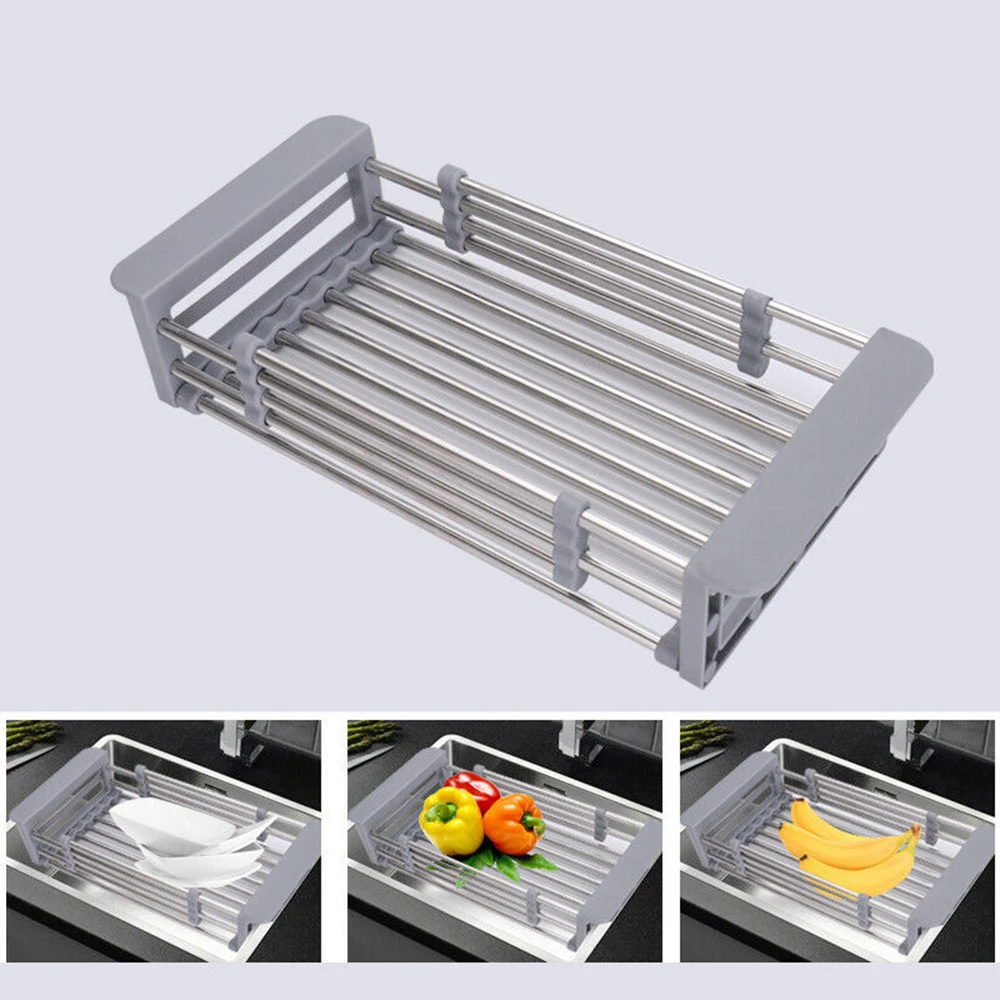 

Adjustable Sink Dish Drying Rack Kitchen Organizer Stainless Steel Sink Drain Basket Vegetable Fruit Holder Storage Rack