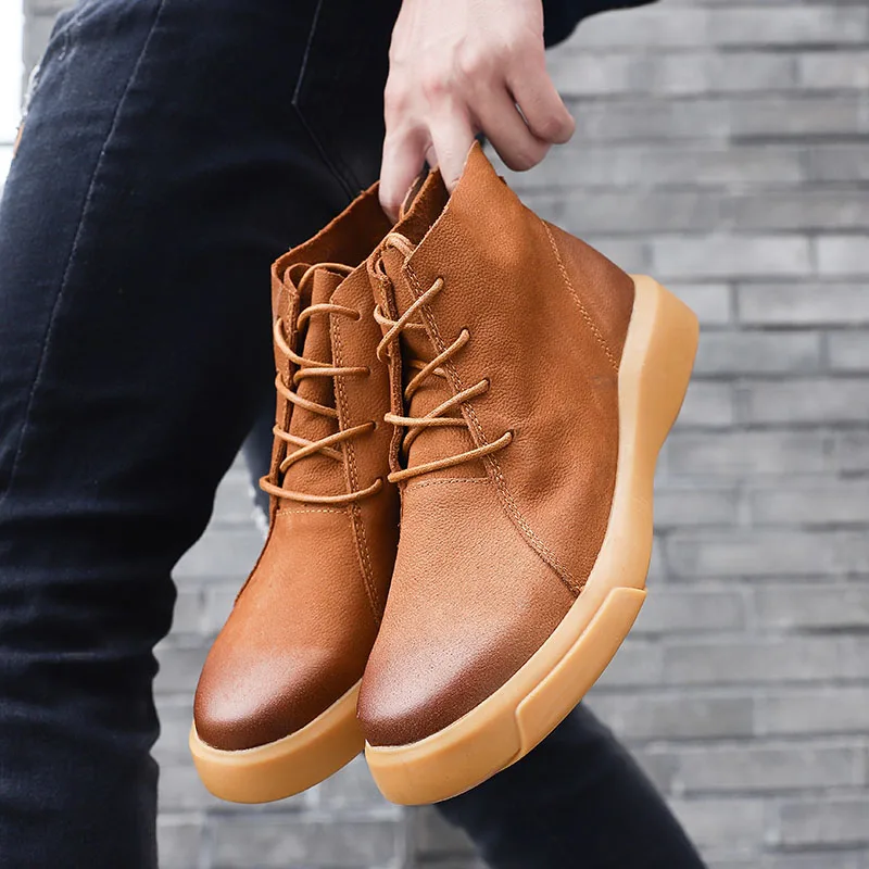 

2020 Autumn New Men Boots Cow Leather Ankle Boots Creative High Quality PU Desert Boots Winter Fluff Men Sneakers Safety Boot