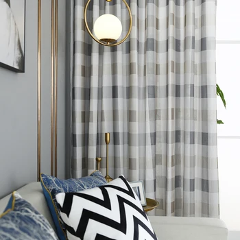 

3 Sizes Window Screening Grid Print Gauze Tulle Drap Sheer Hollow Out Voile Valance Curtains For Living Room Home Decor D30