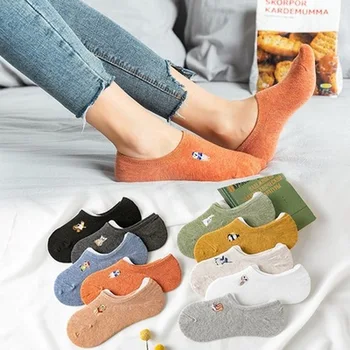 

10 Pair/ Socks Women Cotton Socks Animal Boat Socks Summer Shallow Mouth Female Socks Thin Silicone Non Slip Low Top Socks