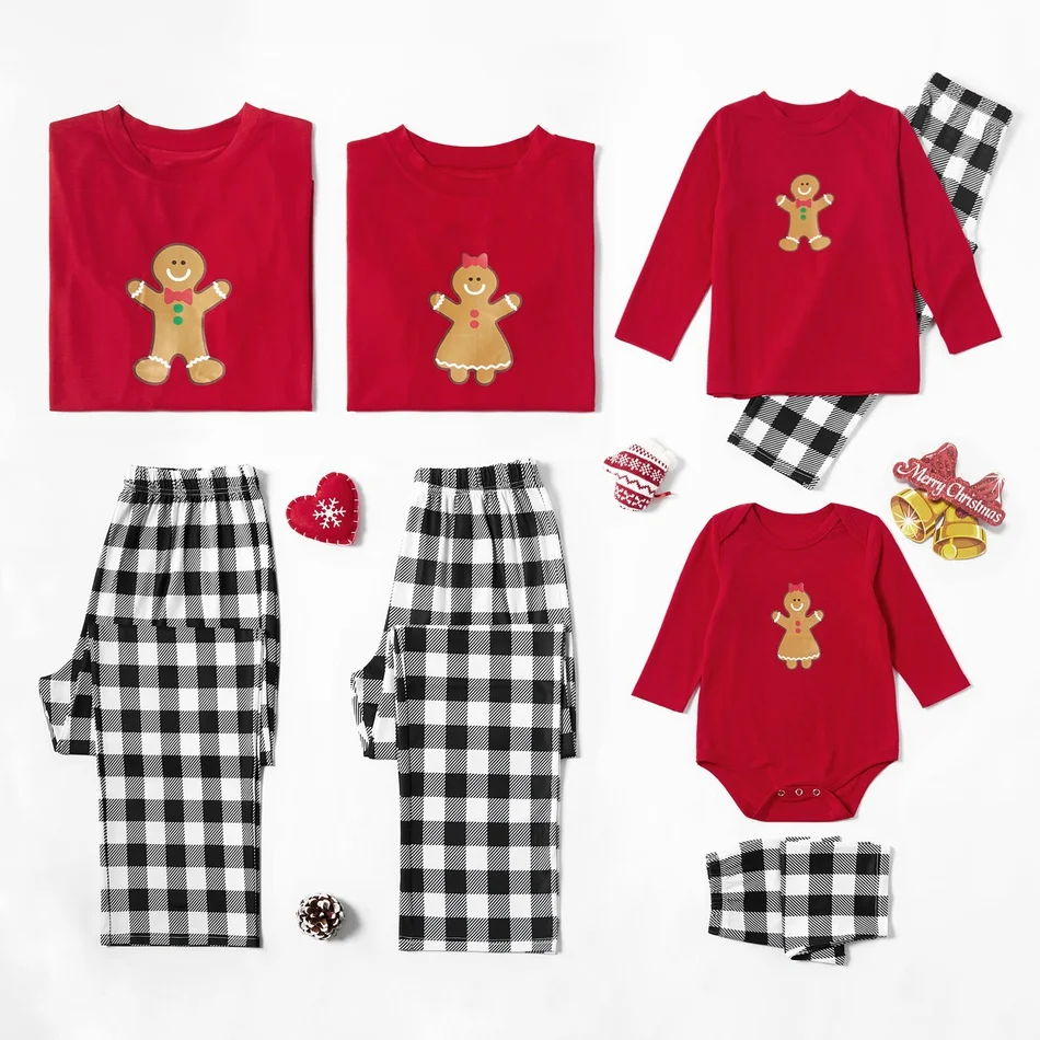 

PatPat 2020 New Arrival Family Look Red casual Pajama Sets Santa Claus Litooffset print Matching Pajamas Print Plaid Christmas