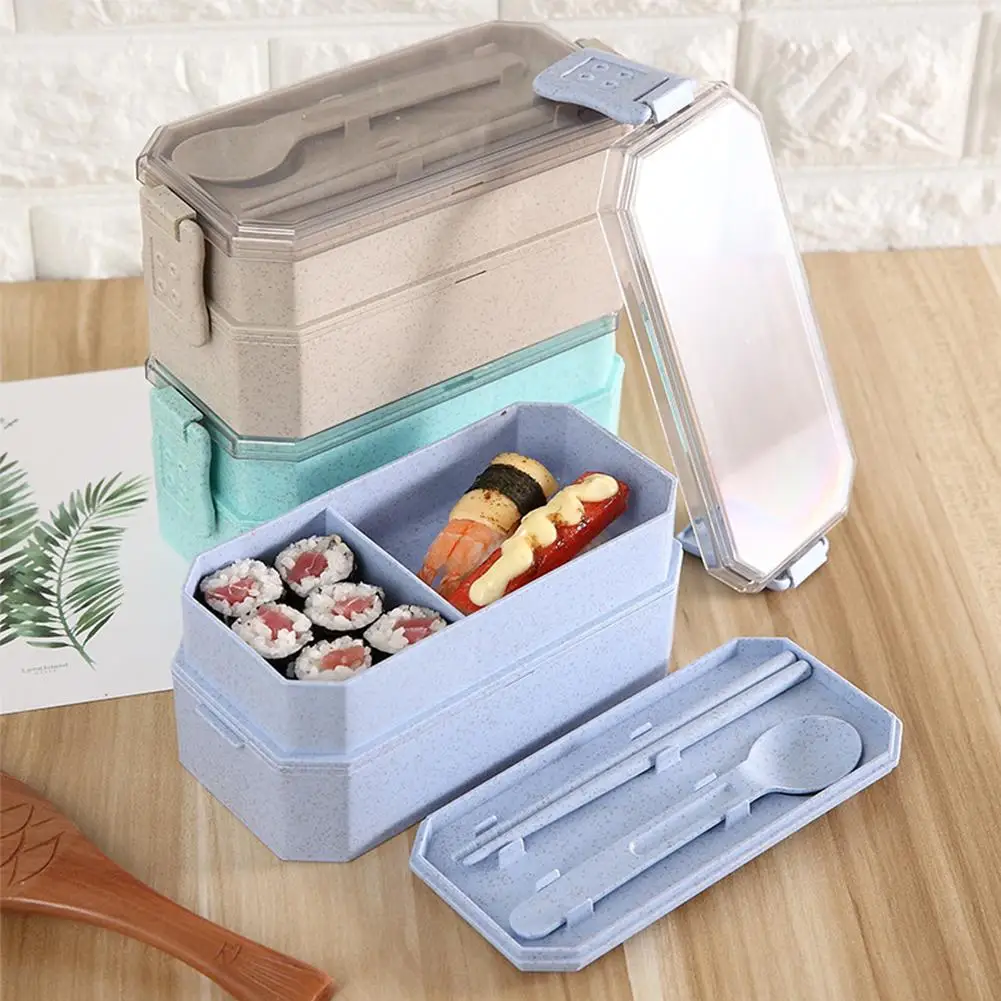 

2Tier Portable Wheat Straw Kids Lunch Box for Kids Food Container Lunchbox Case Storage Organizer Bento Box Food Box Container