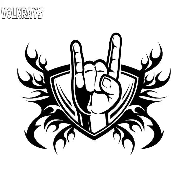 Volkrays Creative Car Sticker Rock Shield Fire Symbolism Music Hand Gesture Accessories Sunscreen Vinyl Decal 11cm 15cm Car Stickers Aliexpress