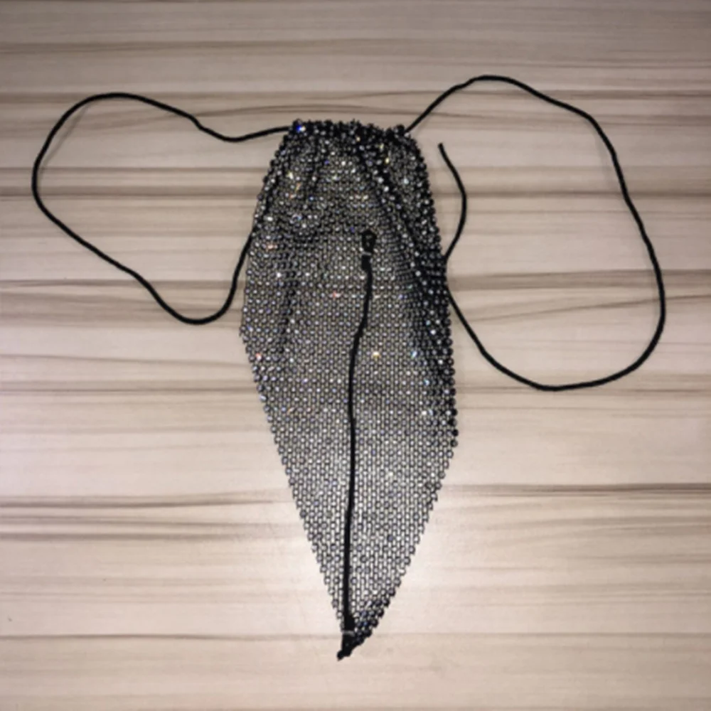 Black Thong StoneFans, сексуальное нижнее белье, цепочка для тела, ювелирное изделие, бикини со стразами, стринги, стринги для женщин, Роскошные, эластичные, пуш-ап стринги, трусики - Окраска металла: Black Thong
