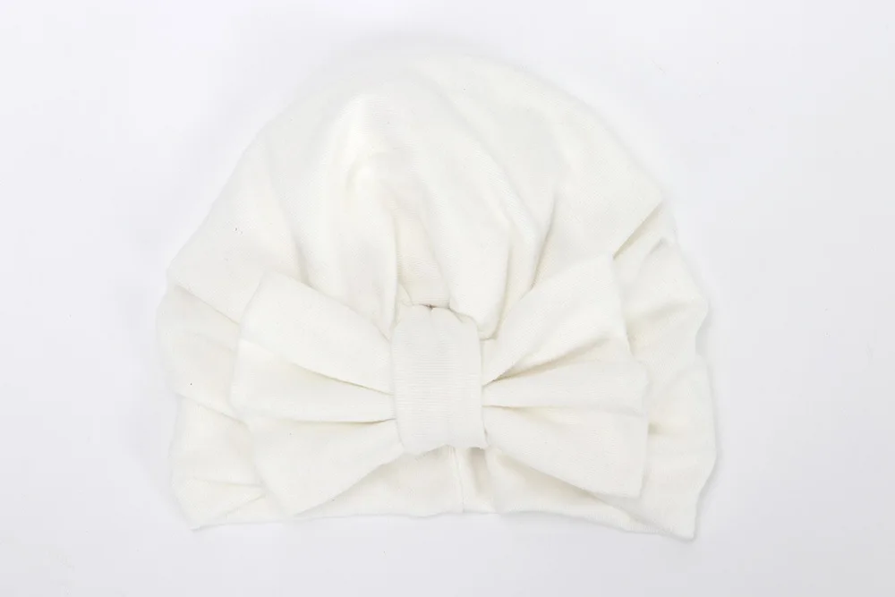 White Fashion Autumn Winter Warm Baby Hat Big Bow Elastic Cotton Baby Beanie Cap Multicolor Infant Turban Kids Hair Accessories - Цвет: White