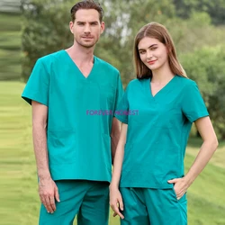Medical Clothes Unisex Scrub Set Plug Size Women Scrub Top Cotton Short Sleeve Nursing Uniform Men Workwear Scrub Pants Casual