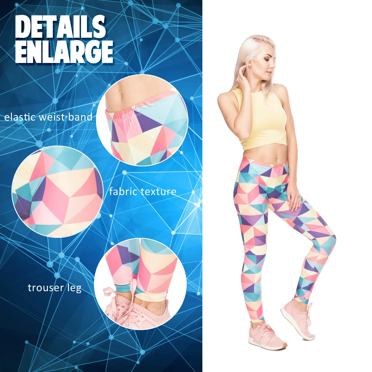 Geometric plaid European and American printed nine minute pants high-waisted sport large size leggings for women