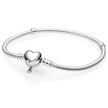 

New 925 Sterling Silver Bracelet Moments Infinity Heart Clasp Snake Chain Bracelet Bangle Fit Pandora Bead Charm DIY Jewelry