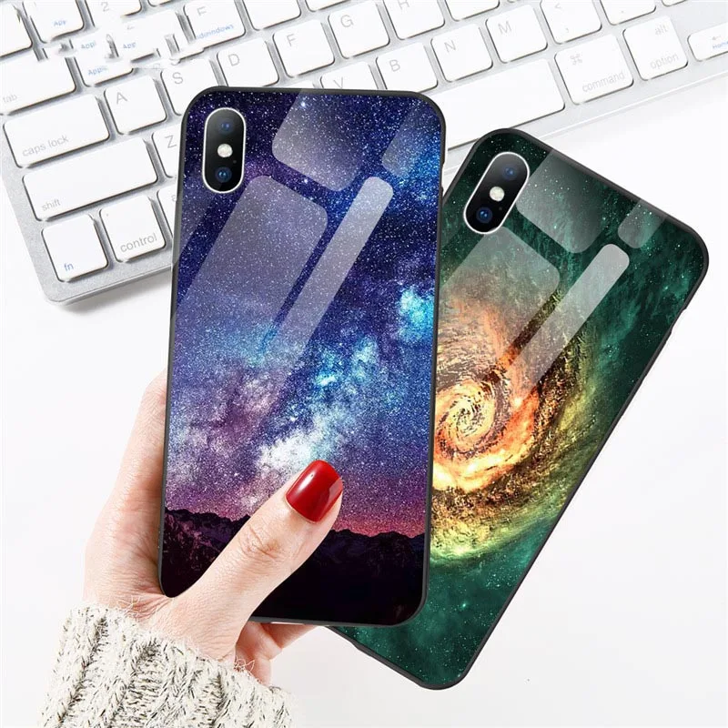 KJOEW Space Star чехол для телефона из закаленного стекла iPhone X 10 с рисунком 7 6 S 6s 8 Plus