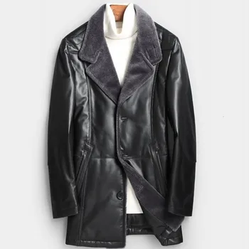 

2020 New Winter Warm Outerwear Fashion Lapel Collar Sheepskin For Mens Genuine Leather Jacket Casual Single Breasted Coat M-4XL