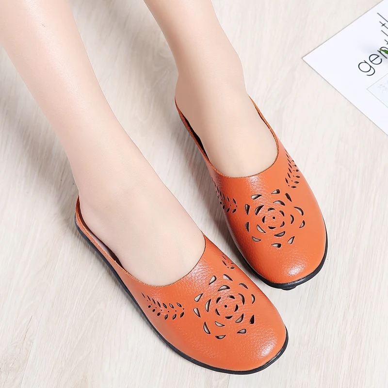 

New 2019 solid women sandals summer slippers flip flops Genuine Leather flat sandals ladies slip on flats clogs shoes woman