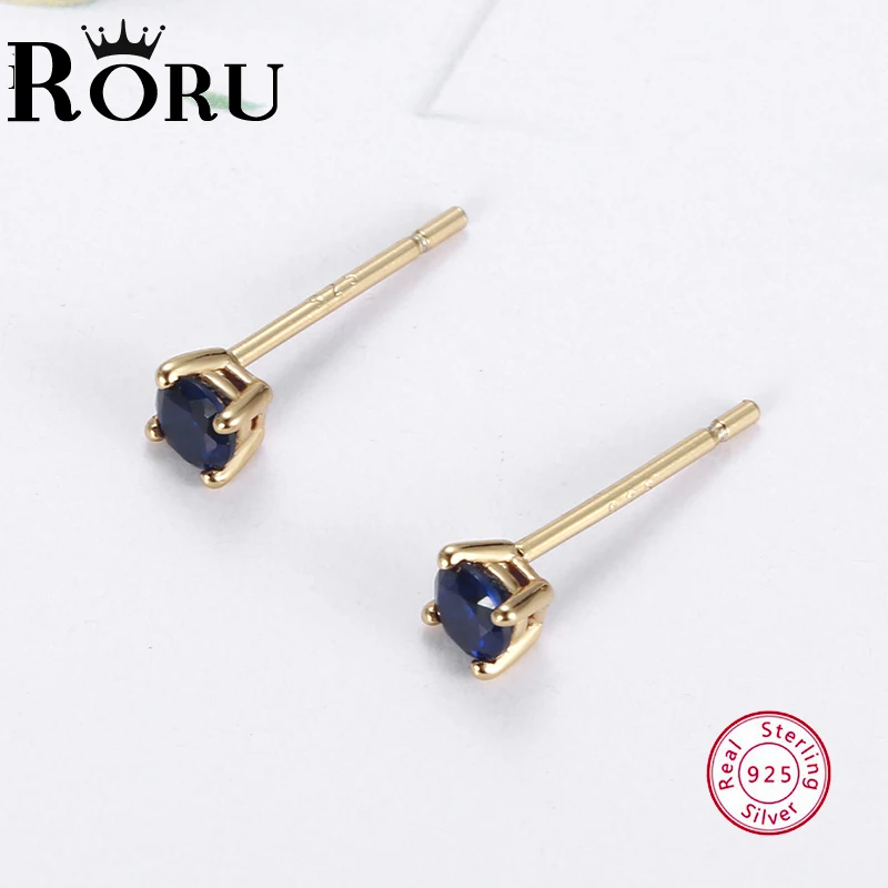 

Women's Small Stud Earrings Silver 925 Earrings with Blue Zircon Exquisite Fashion Korean Jewelry