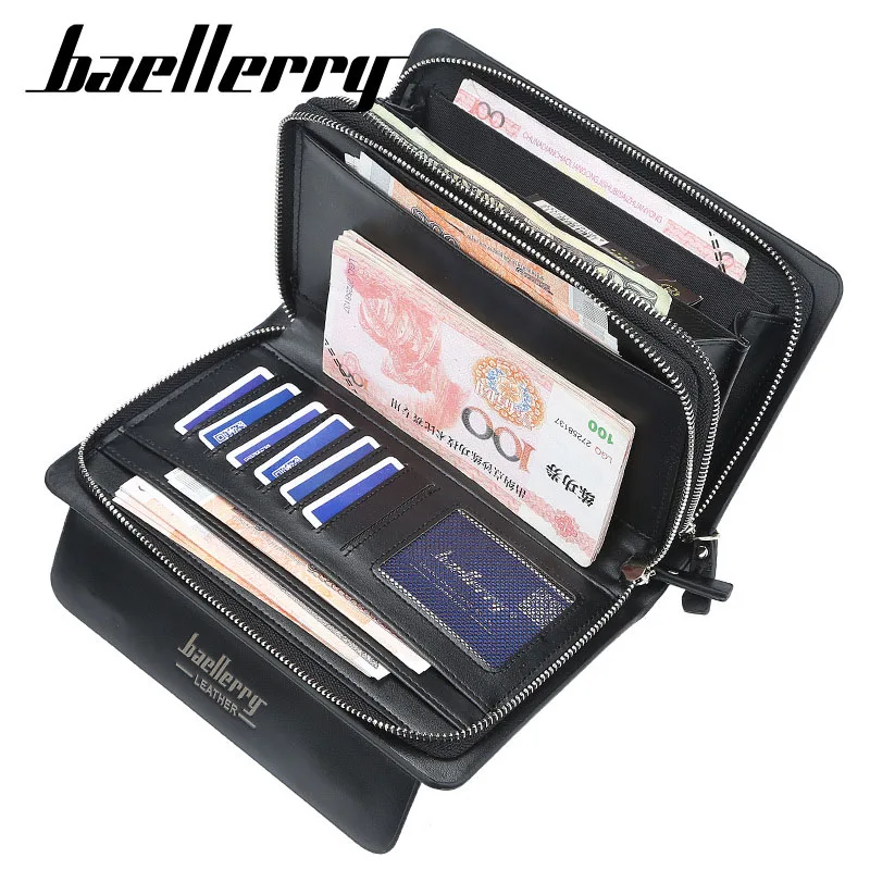 Baellerry, роскошный модный брендовый мужской кошелек, двойная молния, деловой клатч, кожаный кошелек для мужчин, держатель для карт, сумка для телефона