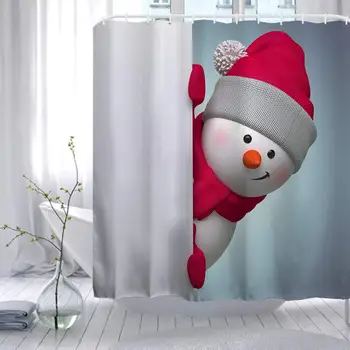 

Christmas Theme Hooks Included, Waterproof Polyester Fabric Snowman in a Wool Cap Shower Curtain