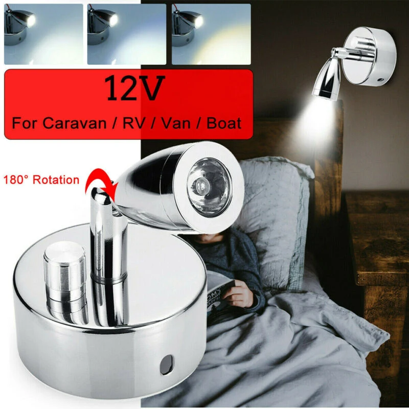 

12V LED Spot Dimmer Reading Light Camper Trailer Boat Wall Mount Bedside Lamps