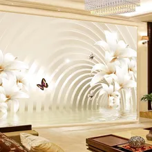 3d обои для дома Цветочные Цветы Бабочки Фэнтези Цветы озеро гостиная фоновое настенное украшение для спальни настенная бумага